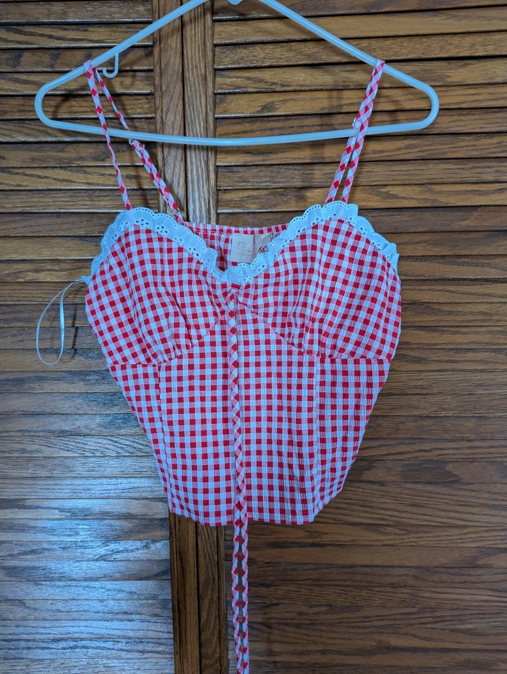 GLG NWT Red & White Gingham Lace-Trim Corset Top Size‎ Large